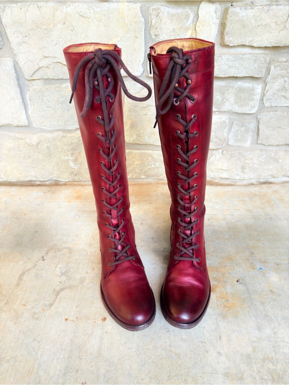 Frye Sz 10 Oxblood Melissa Tall Lace Up Boots 100% Leather Rare!